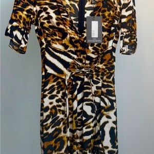 PRETTY LITTLE THING Brown Leopard Print Corset Swing Dress